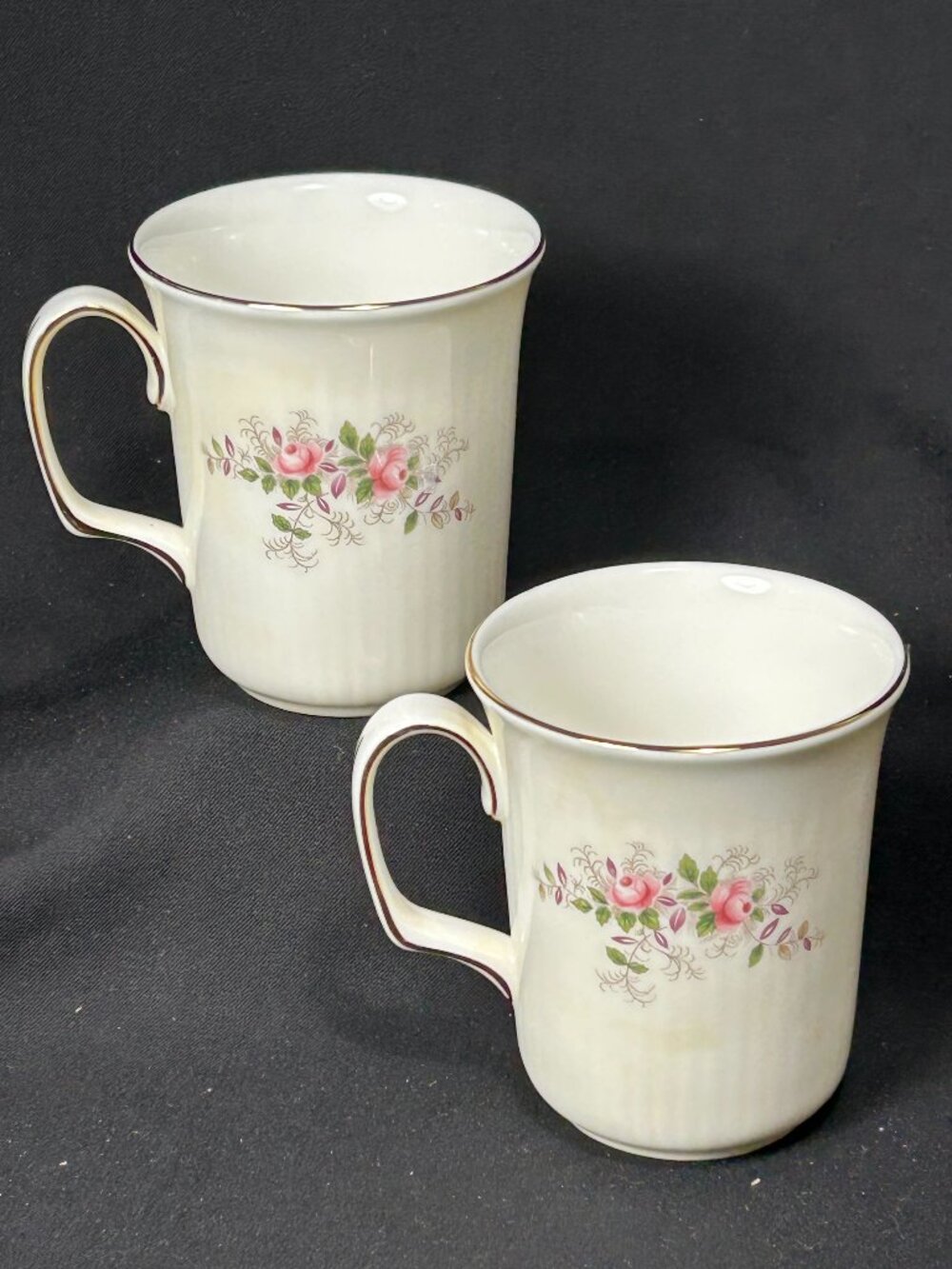 pair of Royal Albert UK Lavender Rose colorful coffee mugs